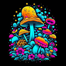 Colorful Mushrooms and Flowers Vintage Art