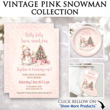 Christmas Vintage Pink Snowman Birthday