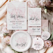 Pink Bow Modern Elegant Girl Baby Shower 