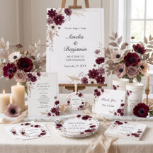 Cream Burgundy Wedding Suite Pampas Floral