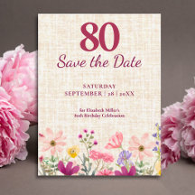 80th Birthday Pink Wildflower Linen Party