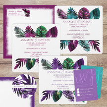 Vibrant Tropical Island Leaves Wedding Invitations