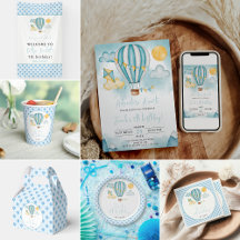 Watercolo Hot Air Balloon Kid 5th Birthday Party  