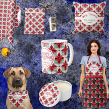 Modern Poinsettia Pattern Red Green  Christmas 