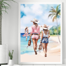 Tropical Island With Three Pink Coastal Cowgirls 