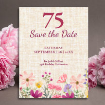 75th Birthday Pink Wildflower Linen Celebration