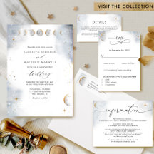 Gold White and Silver Celestial Stars and Moon