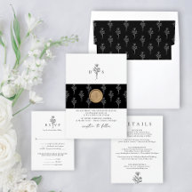 Simple Black & White Floral Monogram Wedding