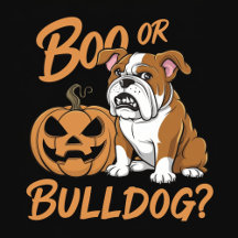 A naughty bulldog celebrates Halloween