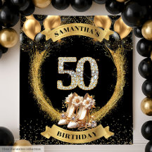 Black Gold High Heels 50th Birthday Backdrop 011BD