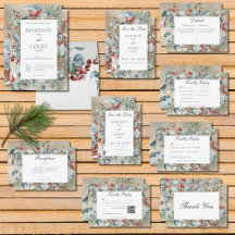 Winter Christmas Greenery Gold Wedding Suite Cards