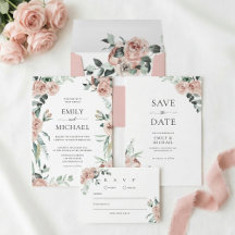 Blush Pink Rose Romantic Wedding Invitation Suite