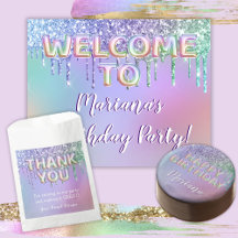 Pink Purple Rainbow Glitter Drips Birthday Party