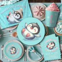 Snow Much Fun Winter Baby Penguin 1st Birthday