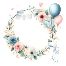 First Birthday  Floral wreath and Balloons