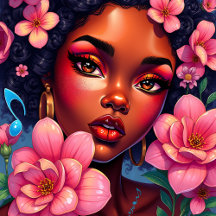Pretty Woman of Color with Pink Flowers