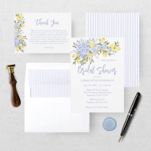 Watercolor Lemon Yellow Blue Bridal Shower