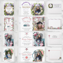 Floral Nursing Graduation Invitations & Stationery