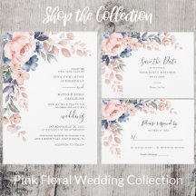 Pink Blue Watercolor Floral Wedding Suite