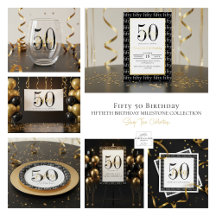 Modern Chic 50th Birthday Black Gold White Suite