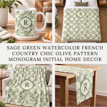 Sage Green Olive Pattern Monogram Home Decor