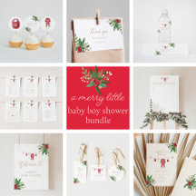 Watercolor Holiday Red Baby Boy Shower Collection