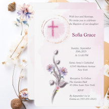 Soft pink and floral baby girl invitation 