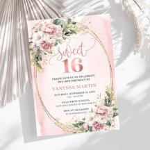 Rose gold blush floral Sweet Sixteen Set 36-16