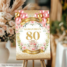 Blush Flowers Gold 80th Birthday Welcome 9-80