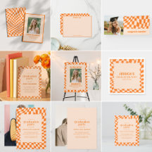 Modern Retro Orange Checkerboard Graduation 2026
