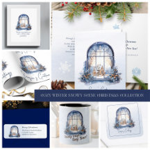 Watercolor Pastel Winter Scene Snowy Village View