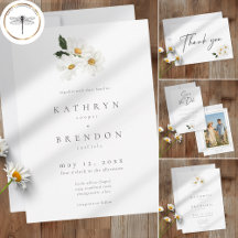 Elegant Daisy Watercolor Minimalist Wedding