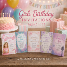 Custom Birthday Invitations for Girls Age 5 to 13