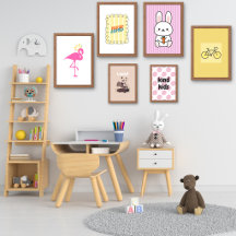 Retro Preppy Pink Nursery Wall Art- Set of 12