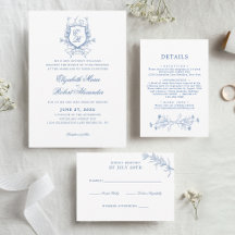 Elegant Blue Monogram Crest Traditional Wedding