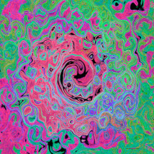 Pink and Lime Green Groovy Abstract Retro Swirl