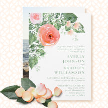 Coral Pink Watercolor Romantic Floral Wedding  