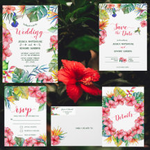 Tropical Leaves Floral Hibiscus Hawaiian Wedding