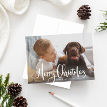 Merry Christmas White Script Overlay Photo Cards