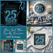 Glam Teal Blue Sparkly Gemstone 25th Birthday