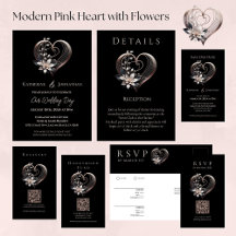Modern Pink Heart with Flowers Wedding Collection