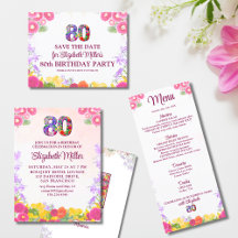 Floral 80th birthday invite flower party 80 years