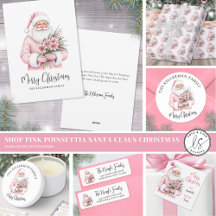 Cute Elegant Pink Poinsettia Santa Claus Christmas