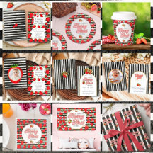 Modern Black White Gold Red Strawberry Berry First