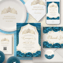 Teal Princess Tiara Crown Quinceañera