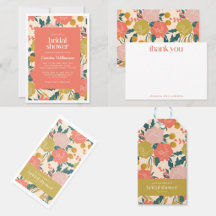 Bold Retro Garden Florals Coral Bridal Shower