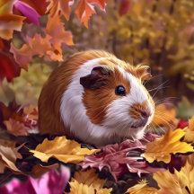 Guinea Pig Among Gold & Crimson Autumn Leaves