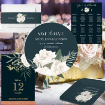 Navy Blue White Rose Floral Wedding Collection