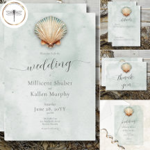 Modern Coastal Seashell Aqua Wedding