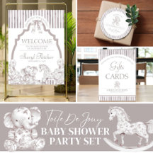 Neutral Toile De Jouy Baby Shower Set